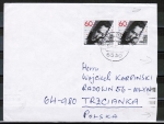 Bund 1247 als portoger. MeFmit 2x 60 Pf Egon Kisch auf Auslands-Brief bis 20g von 1985 nach Polen/AnkStpl., rechts ca. 1 cm beschnitten