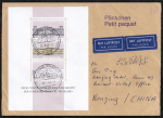 Bund 1287-1289 als Gebude-Block 20 als portoger. Block-EF auf Luftpost-Pckchen 60-80g von 1986-1989 nach China/AnkStpl.