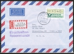 Bund ATM 1 mit dickem DBP - Marke zu 540 Pf als portoger. EF auf Luftpost-Einschreibe-Brief 5-10g von 1992-1993 in die USA mit Einlieferungsschein