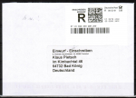 "Weißes Schalter-Label" der Deutschen Post AG zu 300 Cent auf Inlands-Einwurf-Einschreibe-Brief bis 20g vom Dezember 2019, codiert