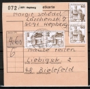 Bund 917 als portoger. MiF mit 6x braune 60 Pf B+S - Serie aus Rolle + 2x 50 Pf Unfall Rolle auf Inlands-Paketkarte von 1977