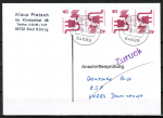 Bund 699 als portoger. Zdr.-MeF mit 2x Zdr. 40+40 Pf Unfall im Kehrdruck-Paar aus MHB auf Einzel-Anschriftenprüfungs-Postkarte von 1997-2002, cod.