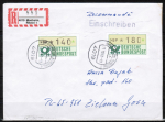 Bund ATM 1 - Marken zu 180 +140 Pf je in Gravur-Type als portoger. MiF auf Auslands-Einschreibe-Brief bis 20g vom Okt. 1982 nach Polen, AnkStpl.