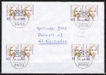 Bund 1359 als portoger. MeF mit 8x 10 Pf Frauen-DS auf Inlands-Brief bis 20g von 1988 / Ersttag, kein bergehender Stempel - innen abgedrckt