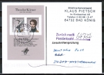 Bund 1559/1560 als portoger. Block-EF mit 60+100 Pf Körner-Block auf Anschriftenprüfungs-Postkarte von 1997-2002, codiert
