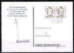 Bund 1489 als portoger. MeF mit 2x 70 Pf Frauen auf Anschriftenprüfungs-Postkarte von 1993-1997, codiert, rs. Prüfstempel
