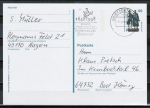Bund 1934 als Ganzsachen-Postkarte P 157 Recycling-Pk mit eingedr. Marke 100 Pf Goethe-Schiller portoger. als Inl.-Pk 1997-2002 verwendet, codiert