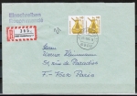 Bund 1401 als portoger. MeF mit 2x 140 Pf SWK aus Bogen auf Einschreibe-Brief bis 20g vom Jan. 1989 n. Frankreich, AnkStpl. 1. Tarif !