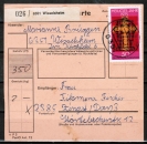 Bund 834 als portoger. MiF mit 50 Pf Heiliges Jahr + Zusatz auf Inlands-Paketkarte von 1975-1978