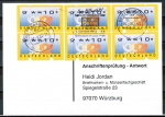 Bund ATM 3.3 - mageres Posthorn - 6 Marken zu 10 Pf als portoger. MeF auf Sammel-Anschriftenprüfungs-Postkarte von 2001-2002