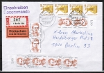 Berlin 833 als portoger. MiF mit 8x 5 Pf Frauen-Serie + 4x 140 SWK-Serie Bund auf Orts-Einschreibe-Rckschein-Brief bis 20g vom Juni 1991