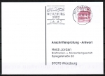Bund 1028 als portoger. EF mit roter 60 Pf B+S - Marke aus Bogen mit Bogen-Rand auf Sammel-Anschriftenprüfungs-Postkarte von 1993-2002, codiert