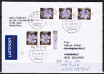 Bund 2485 als portoger. MeF mit 3x 40 Ct. Blumen aus Rolle + 2x 40 Ct. aus Bogen auf Übersee-Luftpost-Brief 20-50g von 2006 n. Neuseeland, AnkStp.