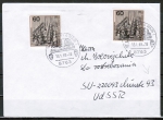 Bund 1215 2x 60 Pf EZM aus Weltpostkongress-Block 19 als portoger. MeF auf Ausl.-Brief bis 20g von 1984-1989 in die UdSSR / AnkStpl.