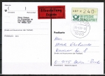 Bund ATM 1 - Marke zu 240 Pf in Spritzguss-Type als portoger. EF auf Orts-Eil-Postkarte vom März 1991 von West- nach Ost-Berlin, AnkStpl.