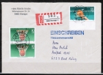 Berlin 733 als portoger. MiF mit 120 Pf + 2x 80 Pf je Sport 1985 auf Einschreib-Brief bis 20g von 1985 im Bundesgebiet mit Bund-Stempel, codiert