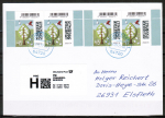 Bund 3704 als portoger. MeF mit 4x 45 Cent Briefe-Dauerserie aus Bogen mit ER-Marken mit Scancode auf Prio-Postkarte von 2022-heute, codiert