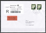 Bund 2530 als portoger. MeF mit 2x 220 Ct. Blumen / Edelweiß aus Rolle auf Inland-Einschreibe-Rückschein-Brief bis 20g von 2006-2012, codiert