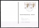 Bund 1488 als portoger. MeF mit 2x 30 Pf Frauen auf Sammel-Anschriftenprüfungs-Postkarte vom März 2000, rs. Stpl.