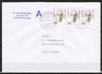 Bund 1488 als portoger. MeF mit 3x 30 Pf Frauen auf A-Brief vom ZAG Büsingen von 1994 in die Schweiz