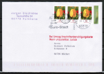 Bund 2484 als portoger. MeF mit 3x 10 Cent Blumen / Tulpe aus Bogen auf Infopost 25/26g von 2014, codiert