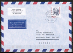 Bund 1582 als portoger. EF mit 400 Pf Frauen auf Übersee-Luftpost-Brief 20-50g von 1993-2002 nach Kanada, vs. rote Codierung