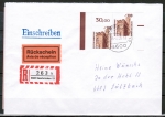 Bund 1348 als portoger. MeF mit 2x 300 Pf SWK aus Bogen als ER-Marken auf Inl.-Einschr.-Rückschein-Brief bis 20g vom Juli 1989