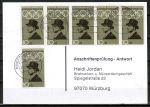 Bund 561 als portoger. MeF mit 6x 10 Pf Olympiade 1968 auf Sammel-Anschriftenprüfungs-Postkarte von 1993-2002