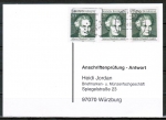 Bund 597 als portoger. MeF mit 3x 20 Pf EZM aus Frauen-Block auf Sammel-Anschriftenprüfungs-Postkarte von 1993-2002