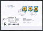 Bund 2434 als portoger. MeF mit 3x 95 Cent Sonnenblume aus Rolle auf Inlands-Einwurf-Einschreibe-Brief bis 20g von 2016-2019, codiert