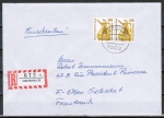 Berlin 832 als portoger. MeF mit 2x 140 Pf SWK als waagr. Bogen-Paar auf Einschreibe-Brief bis 20g vom Februar 1989 nach Frankreich