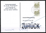 Bund 1140 als portoger. MeF mit 2x 80 Pf B+S - Serie aus Bogen mit Bogen-Rändern auf Einzel-Anschriftenprüfungs-Postkarte von 1997-2002, codiert