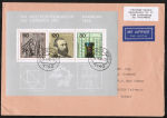 Bund 1215-1217 als portoger. Block-EF Weltpostkongress-Block 1984 auf Nichtstandard-Luftpost-Brief 15-20g nach Israel, 14x20 cm