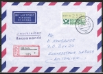 Bund ATM 1 - Marke zu 250 Pf als portoger. EF auf VGO-Übersee-Luftpost-Einschreibe-Brief bis 10g von 1990-1991 nach Australien, AnkStpl.