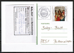 Berlin 749 als portoger. EF mit 50 Pf Weihnachten 1985 auf Inlands-Drucksache-Postkarte von 1986 im Bundesgebiet mit Bund-Stempel