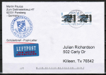Bund 1934 als portoger.(!) MeF mit 2x 100 Pf SWK Goethe/Schiller aus Rolle auf Schlerbrief bis 20g von 1999 in die USA, codiert