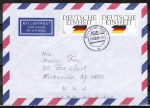 Bund 1477 als portoger. MeF mit 2x 50 Pf Deutsche Einheit auf VGO-Luftpost-Brief bis 10g von 1990/1991 in die USA, codiert