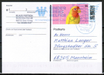 Bund 3942 als portoger. EF mit 95 Cent gelber Vogel auf Inlands-Postkarte von 2026, codiert, zus�tzl. Stempel vom Briefzentrum