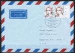 Bund 1305 als portoger. MeF mit 2x 80 Pf Clara Schumann auf Luftpost-Brief 5-10g mit ESST in die USA, rs. Code