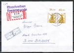 Berlin 832 als portoger. MeF mit 2x 140 Pf SWK als waagr. Oberrand-Paar auf Einschreibe-Brief bis 20g vom Febr. 1989 nach Belgien, AnkStpl.