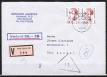 Berlin 828 als portoger. MeF mit 2x 350 Pf Frauen-Serie auf Wertbrief bis 20g von 1989-1991 ins Bundesgebiet, mit Einlieferungsschein