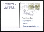 Bund 1140 als portoger. MeF mit 2x 80 Pf B+S - Serie aus Bogen mit Bogen-Rändern auf Einzel-Anschriftenprüf-Postkarte von 1997-2002, codiert, + MaWStpl.