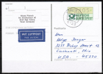 Bund ATM 1 - Marke zu 105 Pf als portoger. EF auf Luftpost-Postkarte von 1989-1993 in die USA, rs. kleine Code-Stempelchen