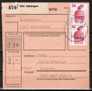 Bund 698 als portoger. MeF mit 11x 30 Pf Unfallverhütung aus Rolle auf Inlands-Paketkarte von 1974-1978