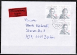 Bund 1423 als portoger. MeF mit 3x 100 Pf Gabelsberger auf Sonderporto-Eilbrief bis 20g von 1989 in die DDR, AnkStpl.