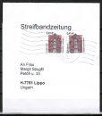 Bund 2299 Skl. o.g. (Mi. 2303) als portoger. MeF mit 2x 0,45  SWK oben geschnitten als Skl.-Marken auf Europa-Streifbandzeitung bis 50g nach Ungarn