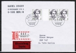 Berlin 826 als portoger. MeF mit 3x 170 Pf Frauen-Serie auf Eil-Einschreibe-Brief bis 20g vom März 1991 von West- nach Ost-Berlin, AnkStpl.