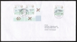 Bund 1948 als portoger. MeF mit 3x 100 Pf Wohlfahrt 1997 auf Langformat-Brief über 50g von 2001, ca. 23,5 cm lang
