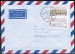 Bund 1288/1289 als Zdr. 80 Pf Museum + 80 Pf Bundeshaus aus Block 20 als portoger. Zdr.-EF auf Luftpost-Brief 5-10g von 1986-1989 in die USA/Code