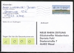 Bund ATM 2 - mit Posthorn-Eindruck - Marke zu 100 Pf als portoger. EF auf Inlands-Postkarte von 1999-2002, codiert